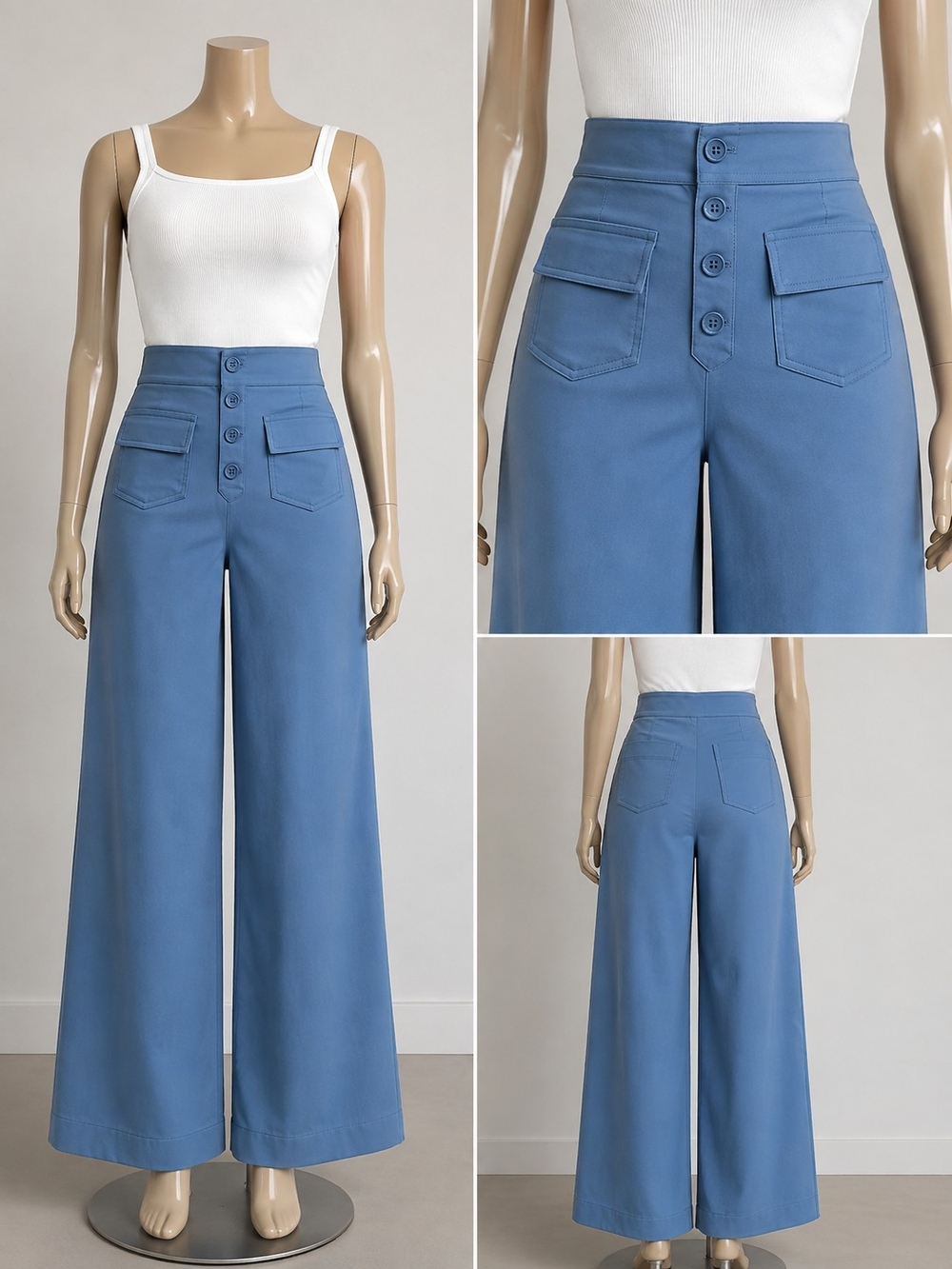HALARA High-Waist Wide-Leg Pants in Dusty Blue Size XS